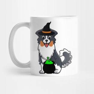 Funny Collie Dog is wearing a witch costume Mug